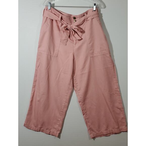Seven7 Jeans Peachy Pink Crop Wide Leg Pants Size 16 Belted Button Zip Closure - Picture 1 of 10